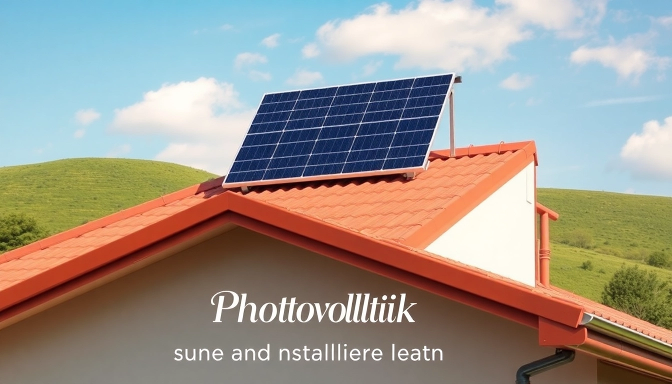 Fotorealistisches Bild mit einer modern installierten Photovoltaikanlage auf einem Dach, das zeigt, wie einfach es ist, Photovoltaik kaufen und installieren lassen.