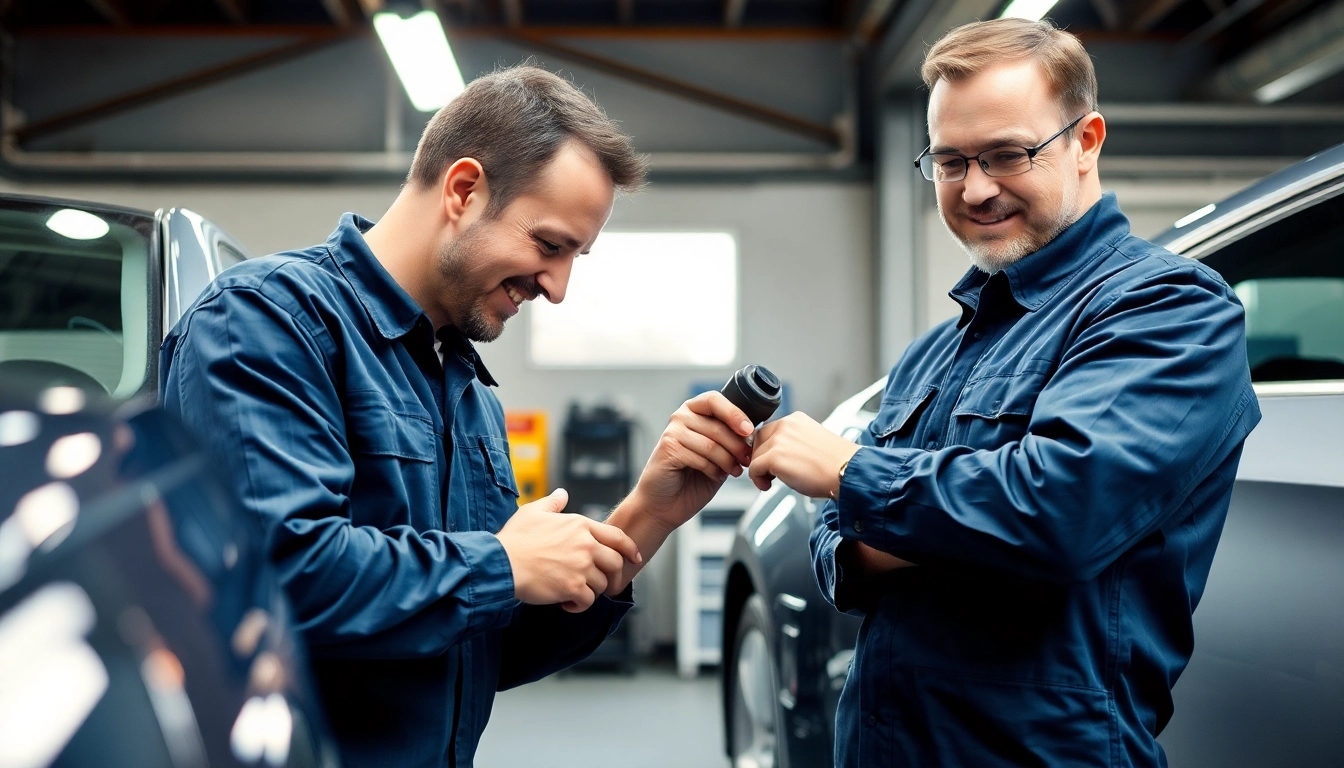 Experte bei der Lackschaden Reparatur München repariert sorgfältig einen Lackschaden an einem Auto.