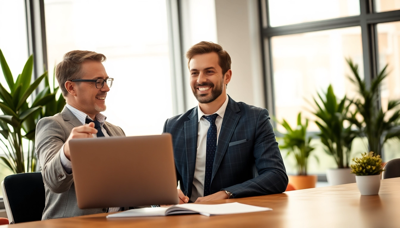 Interaktion zwischen einem Headhunter Finance und einem Kandidaten im modernen Büro.