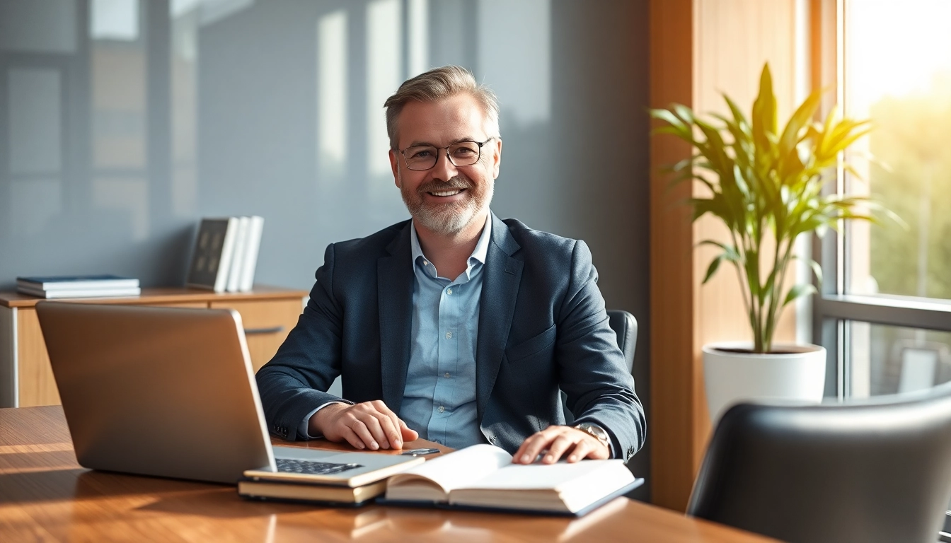 Professioneller Headhunter Karlsruhe im eleganten Büro bei der Arbeit.
