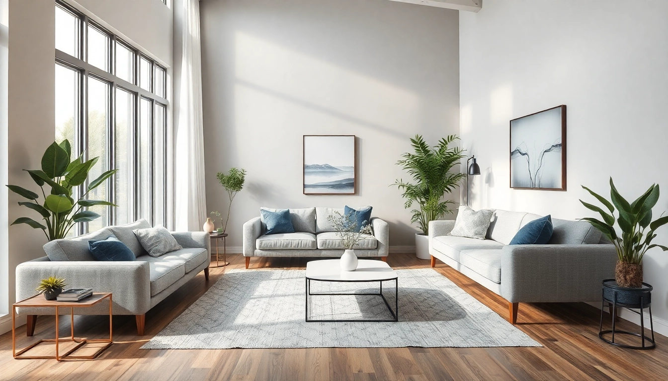 Raumgestaltung eines stilvollen Wohnzimmers mit harmonischen Farben und natürlichen Materialien.