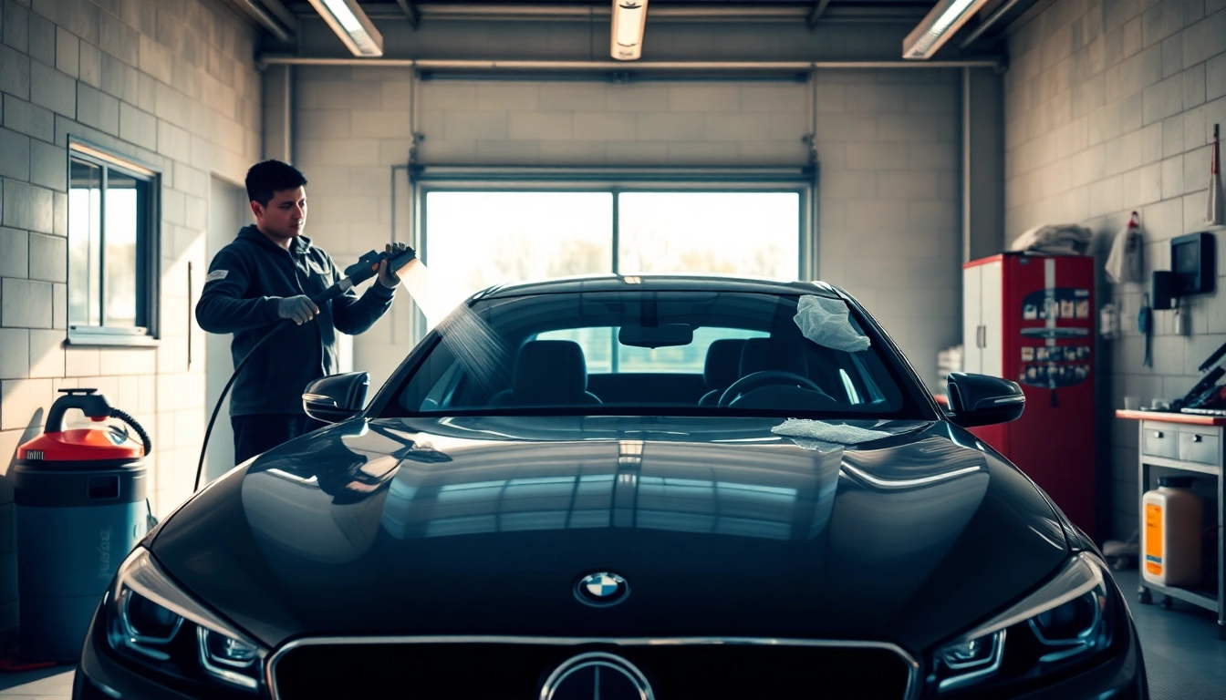 Detailing Produkte beim professionellen Auto-Detailingprozess mit glänzendem Fahrzeug und Pflegewerkzeugen.