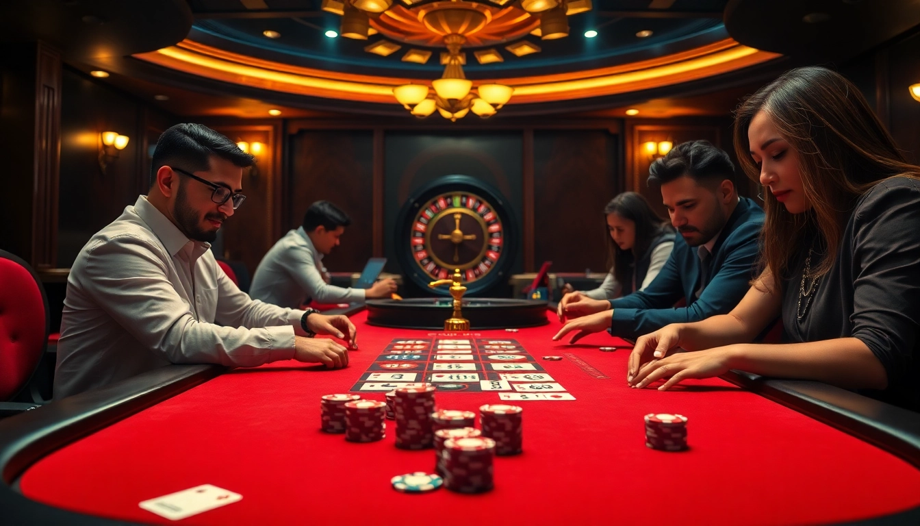 S8 players strategizing at an elite casino table, immersed in the action with colorful poker chips.