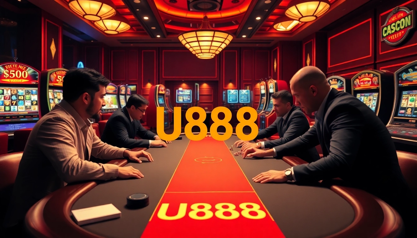 Experience the thrill of U888 with professional players at a luxurious casino table.