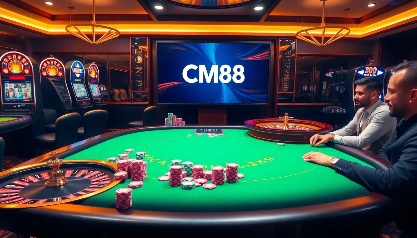 Experience thrilling online betting with CM88 at a luxurious casino table.
