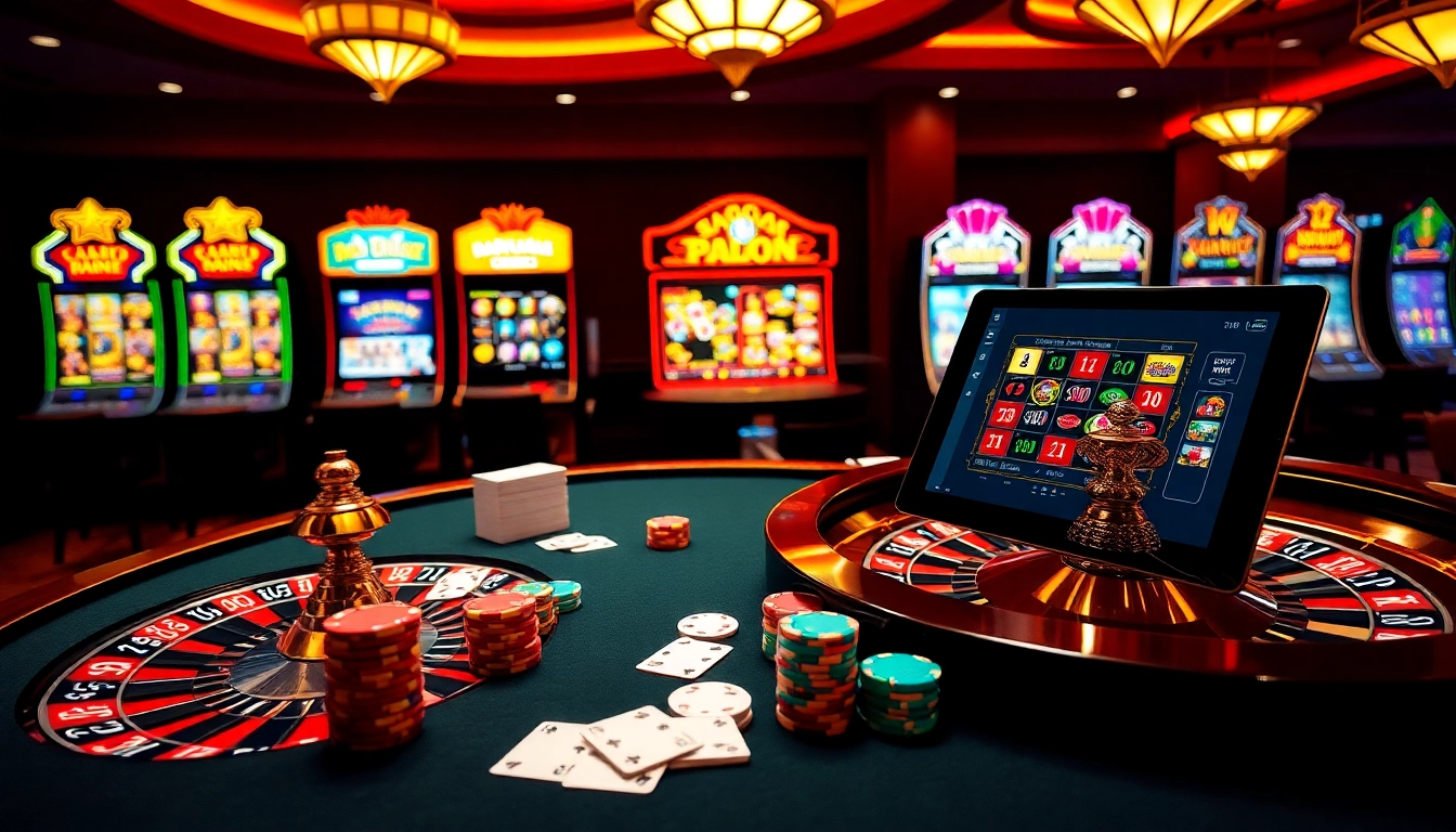 Explore engaging gaming experiences at Nhà cái Luck8 with vibrant casino tables and exciting slot machines.