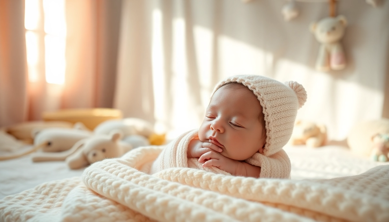 Neugeborenen Fotoshooting mit sanften Tönen und liebevollem Setting.