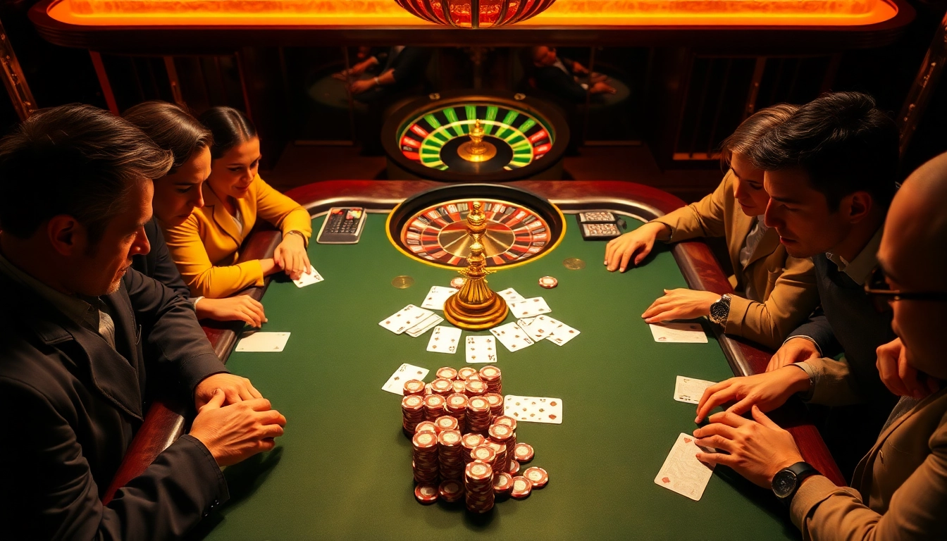 Players engage at a high-stakes poker table in a luxurious casino setting, featuring the 7m theme.