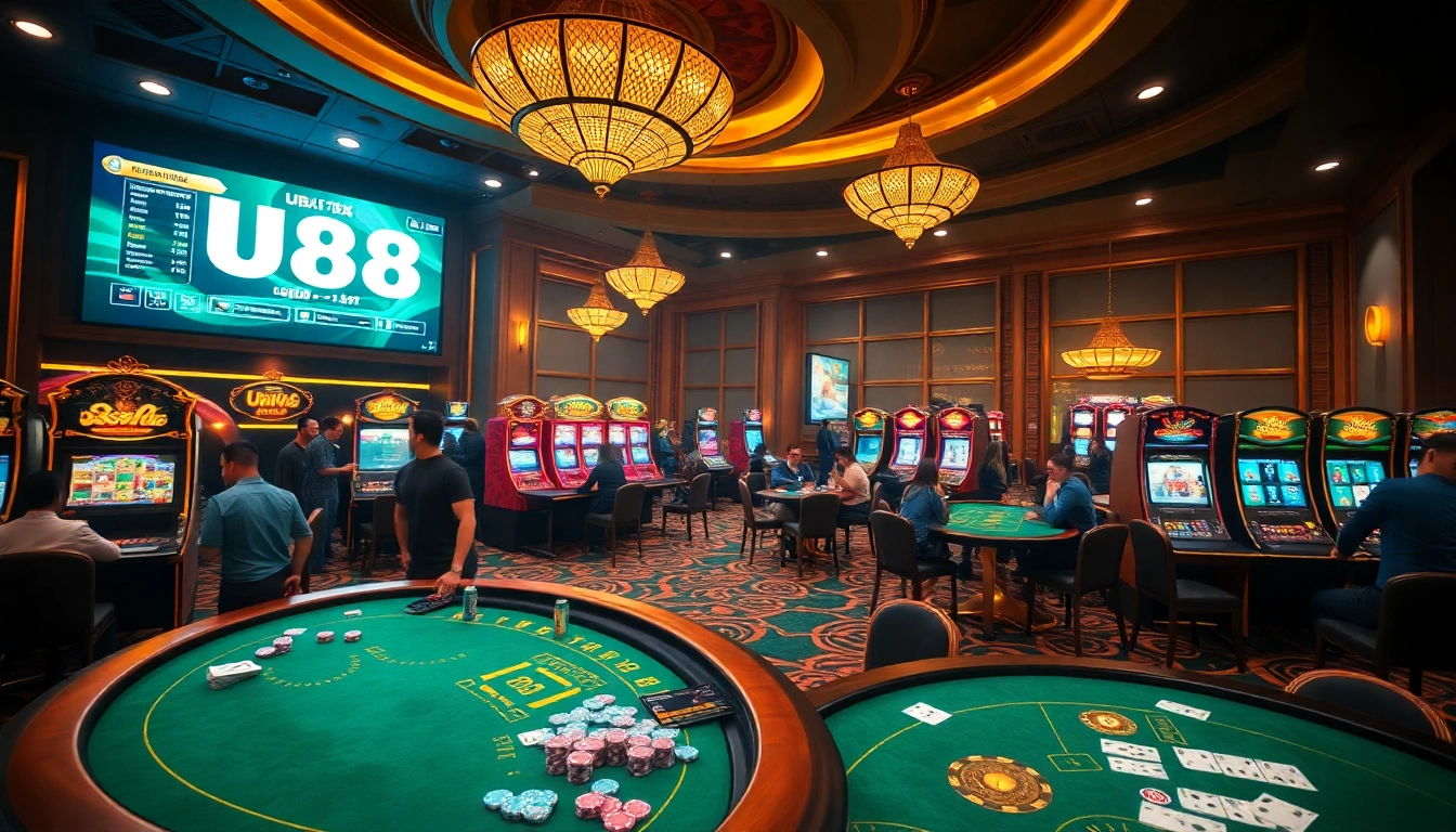Players enjoying thrilling games at UU88 casino, showcasing vibrant tables and rich atmosphere.