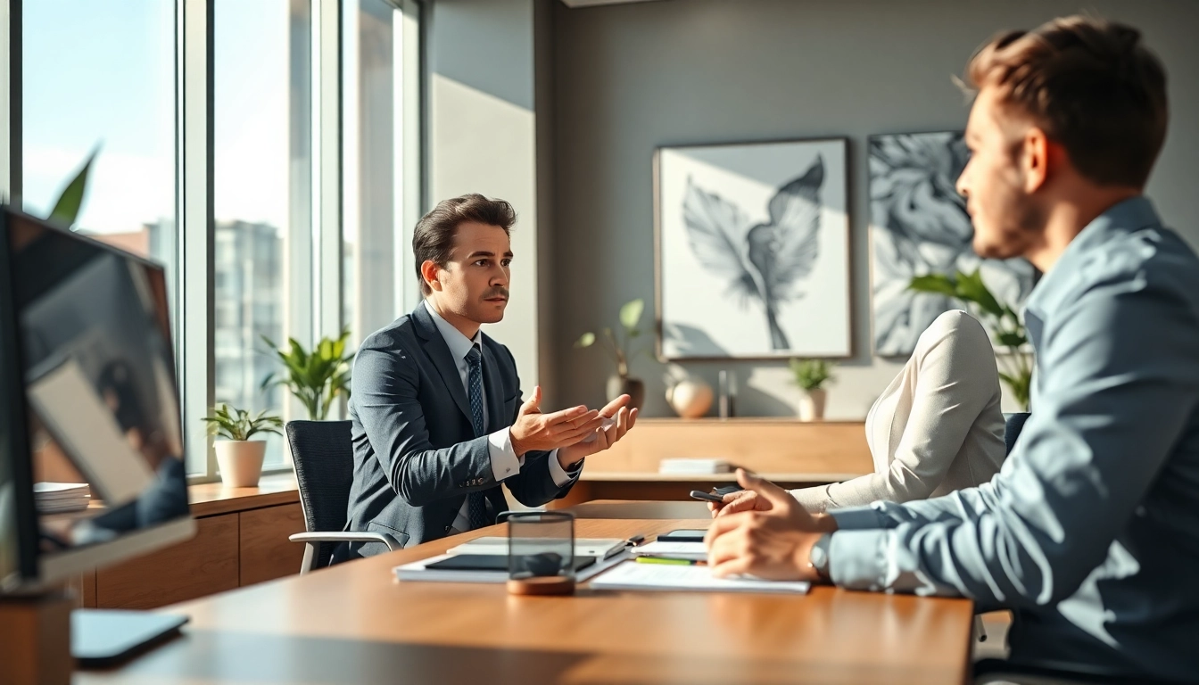 Headhunter IT conducting a candidate interview in a modern office setting.