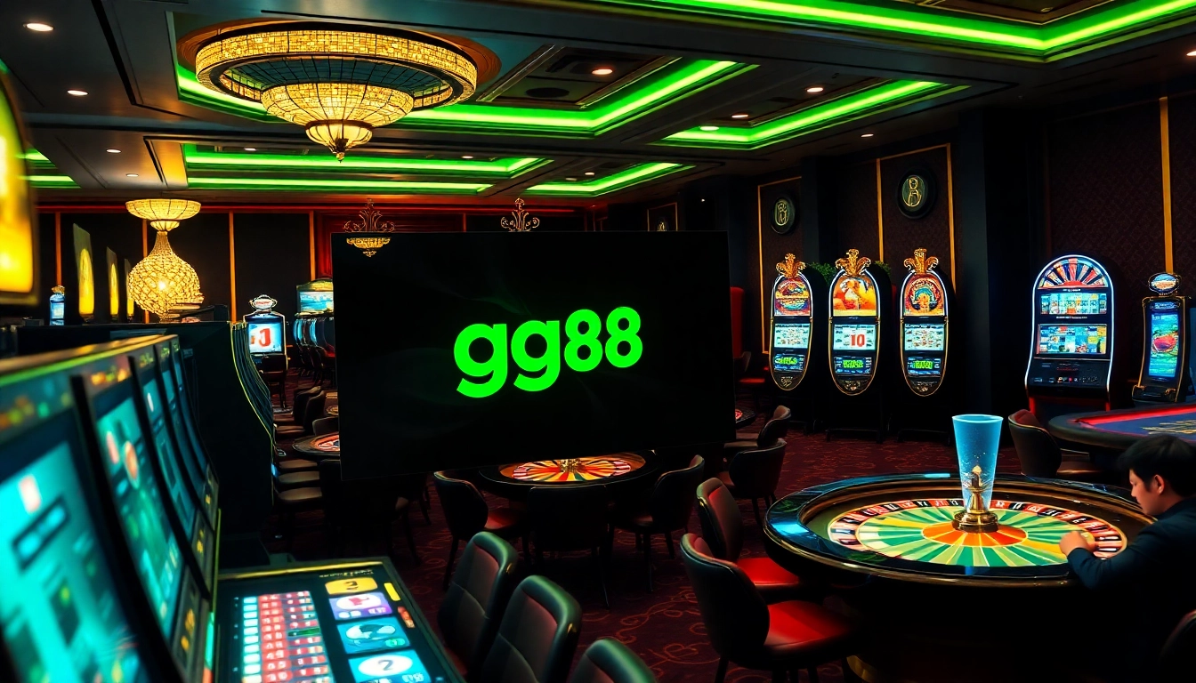 Engage with the gg88 apk on a luxurious online casino interface surrounded by vibrant games.