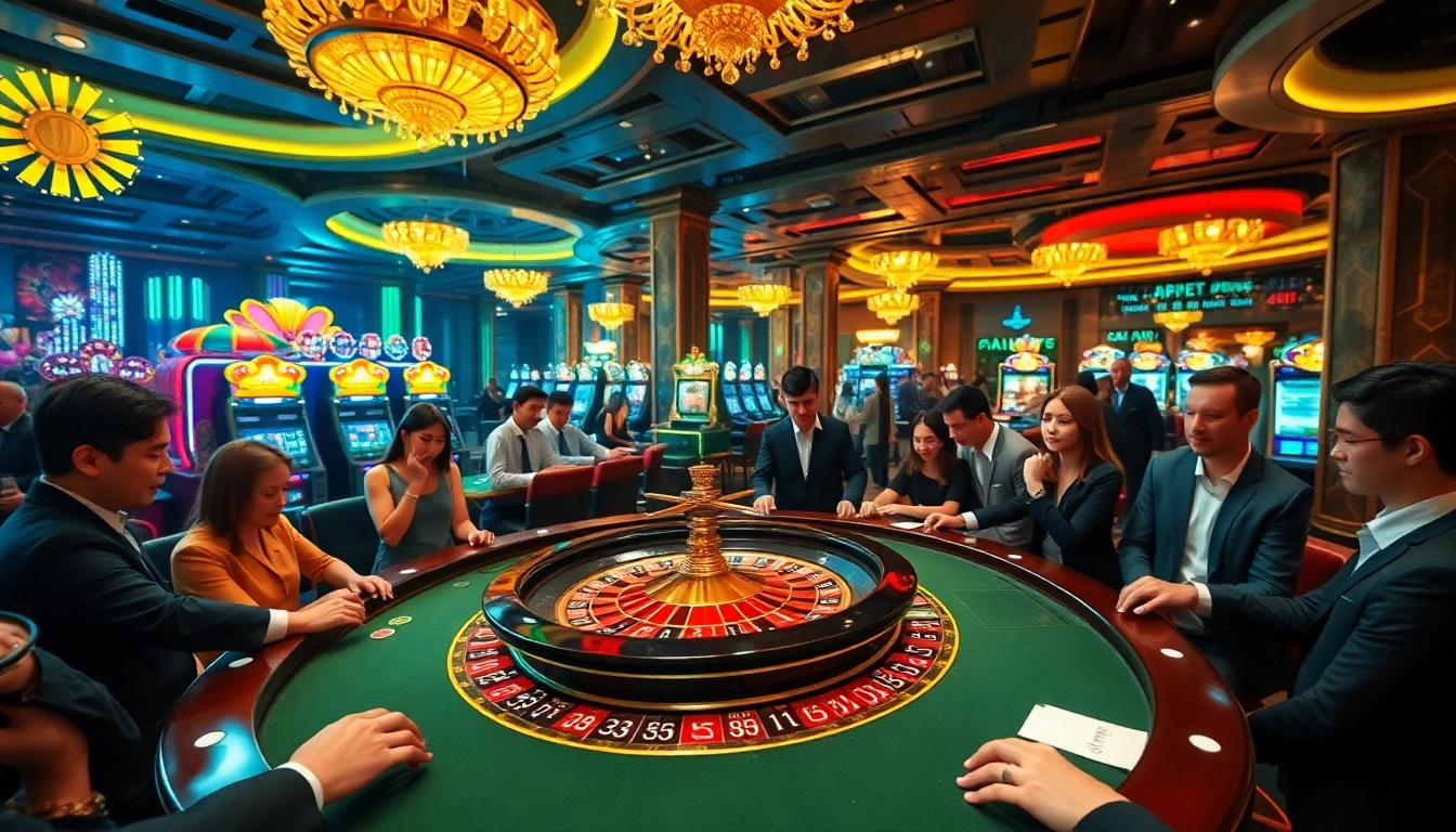 Exciting scene at ALO 789 trang chủ casino, featuring players cheering at a vibrant roulette table.