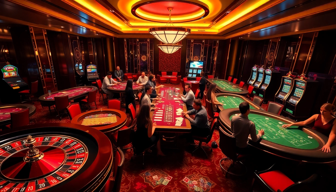 Players enjoying various games at Nhà cái S8, with vibrant casino elements and excitement.