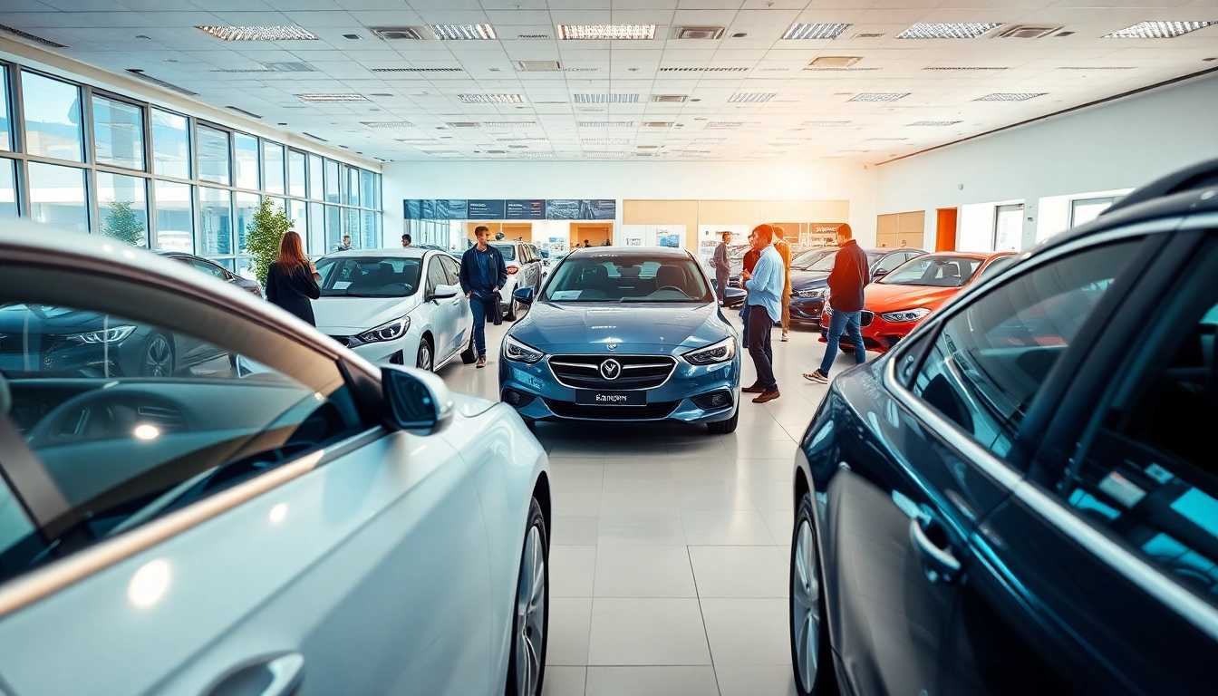 Auto kaufen in einem modernen Showroom mit verschiedenen Fahrzeugmodellen.