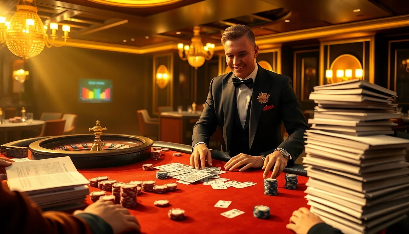Engaging scene of a high-stakes game showcasing Plagiatsprüfung Bachelorarbeit elements amidst vibrant casino excitement.