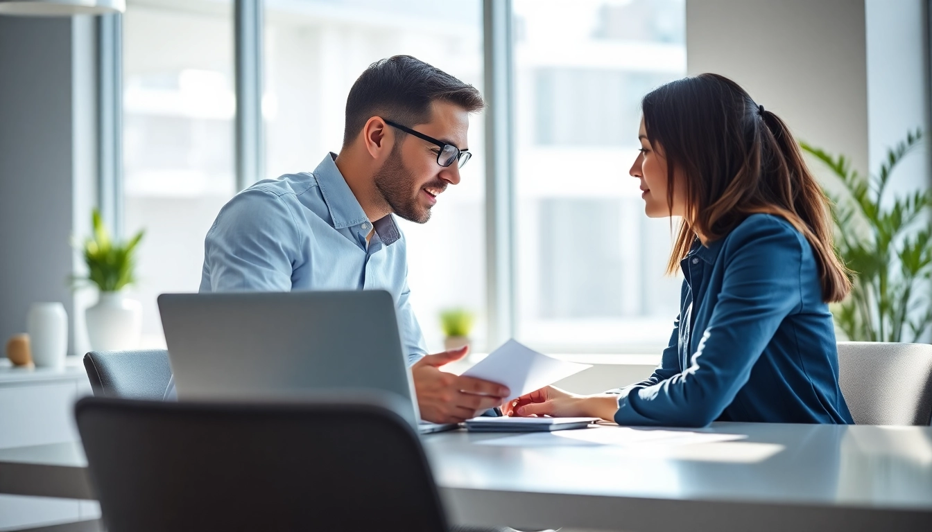 Headhunter Ingenieure berät einen Ingenieur-Kandidaten in einem modernen Büro.