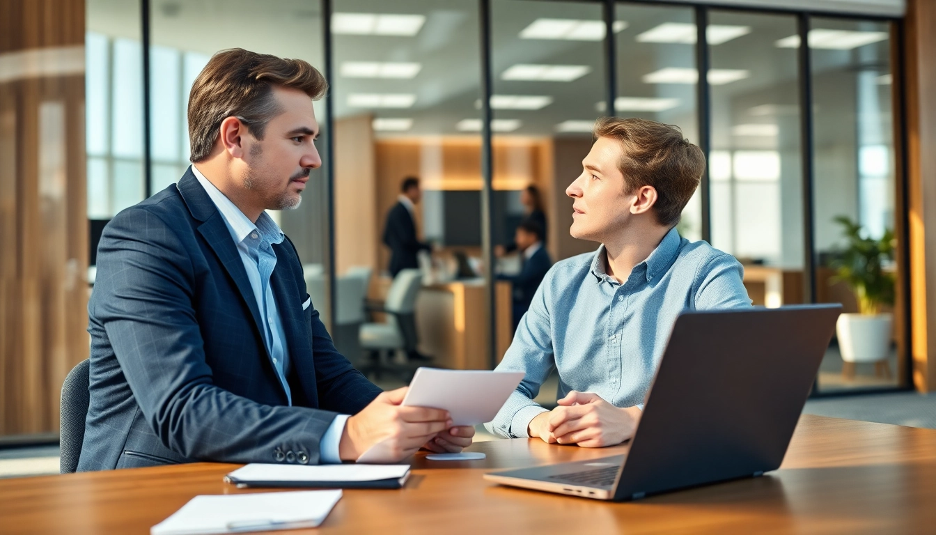 Headhunter Ingenieure im Gespräch mit einem Kandidaten in einem modernen Büro.