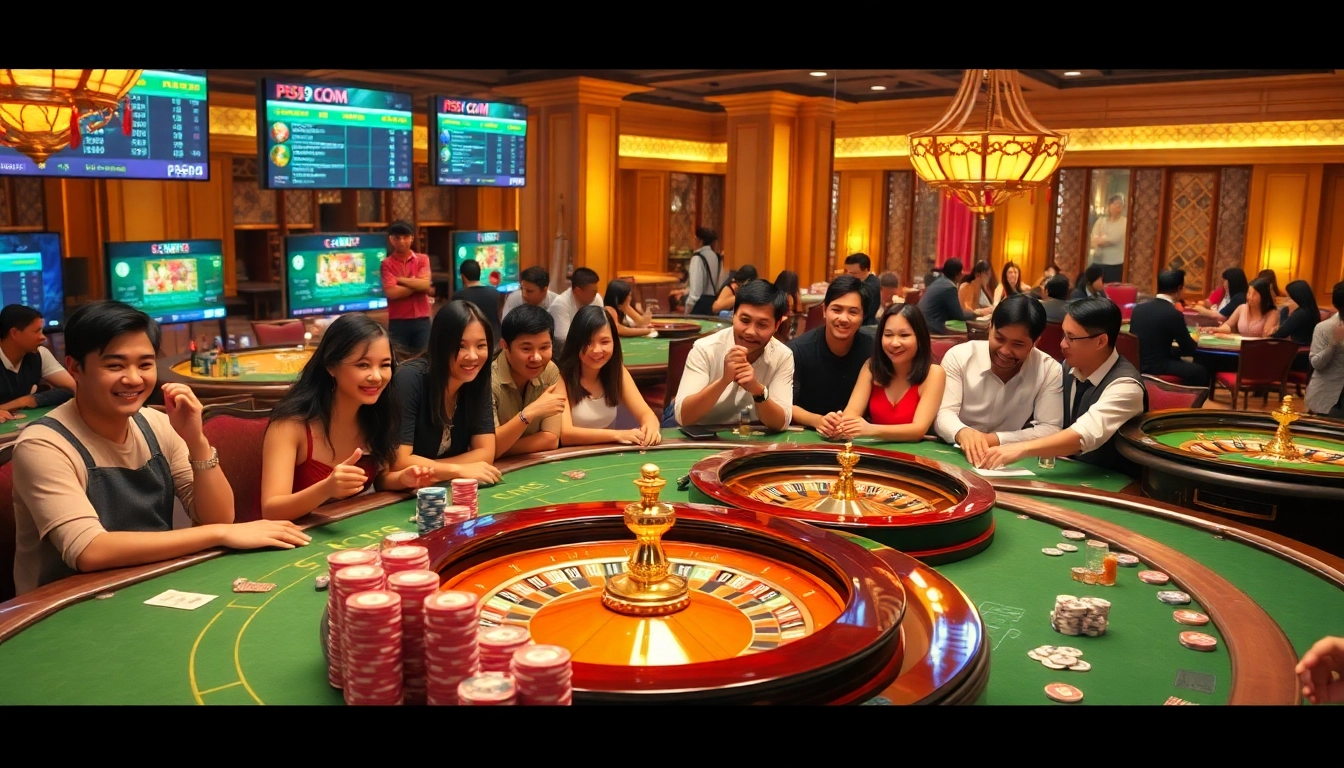 Experience the excitement at PS99 COM with vibrant casino tables and eager players engaged in thrilling games.