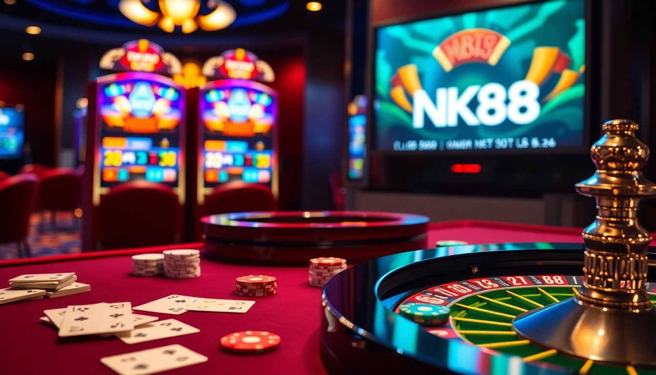 Experience the excitement of NK88 at a luxurious casino table with vibrant games and professional ambiance.